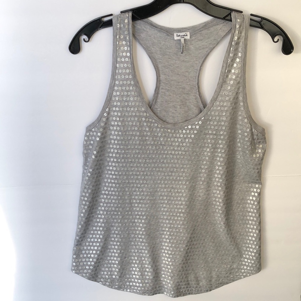 Splendid Gray Racerback Printed Sequins Tank Top Shirt Size L
